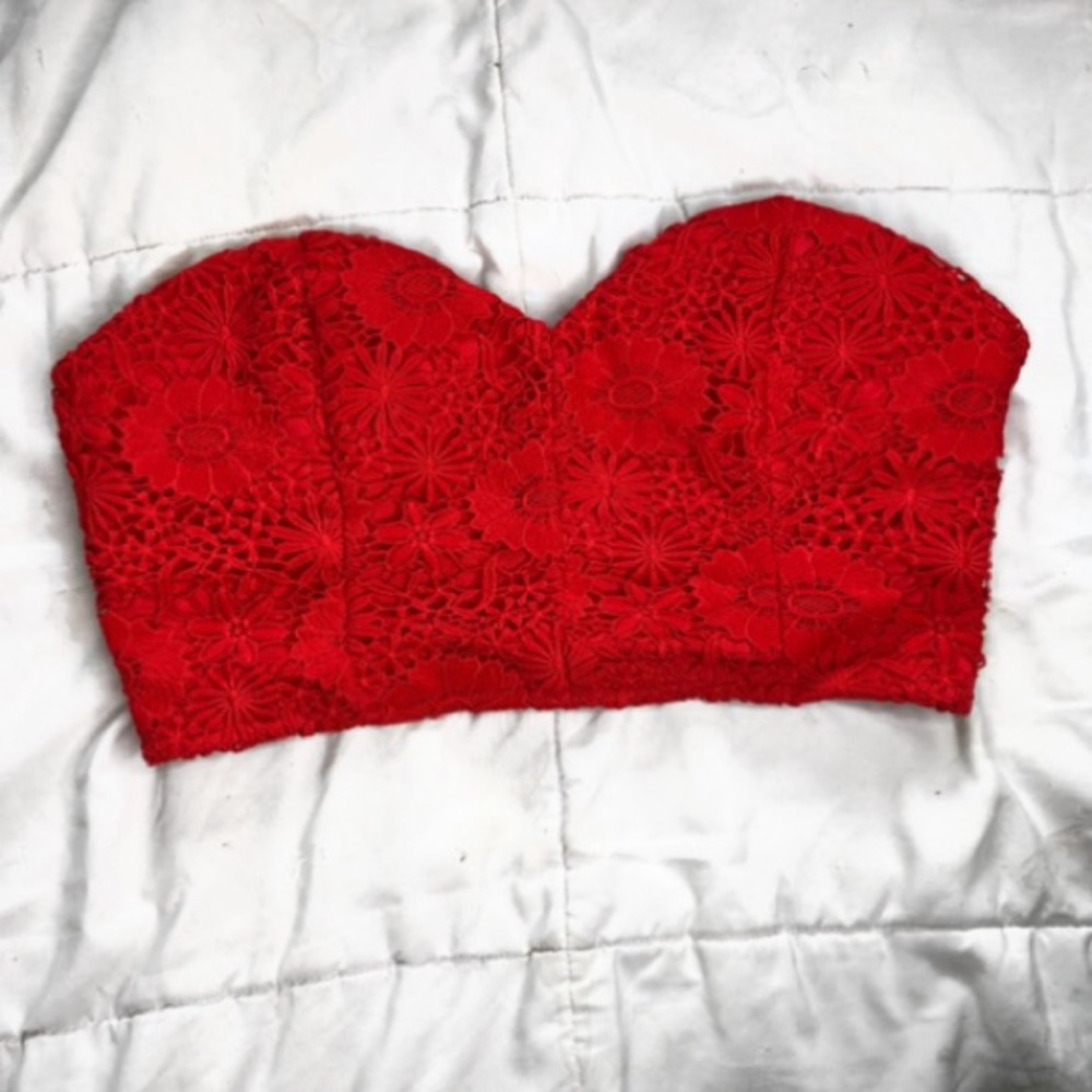 Forever21 Red Crochet Tube Top Bandeau Crop Top